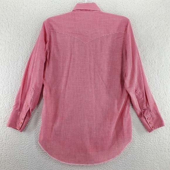 Vtg Tem Tex Shirt Mens 16 Pearl Snap Button Up Gingham Red White Western Cowboy - Picture 13 of 13